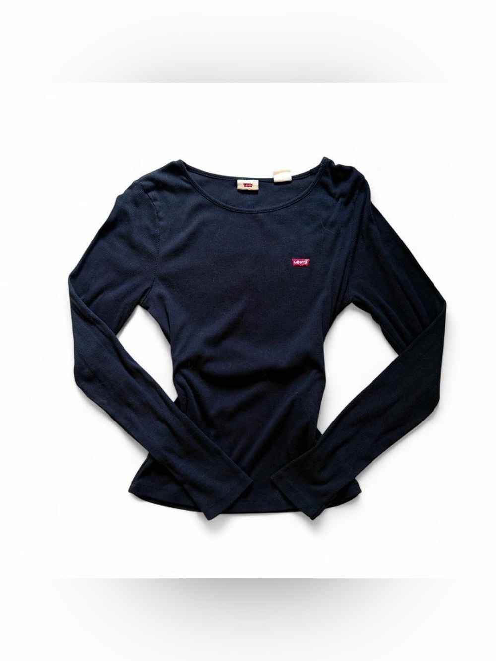 Levi's Women's Long Sleeve Scoop Neck Top in Black with Red Logo